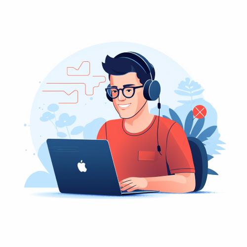 man working as online customer support with headset