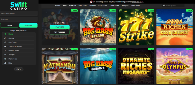 swift online casino games