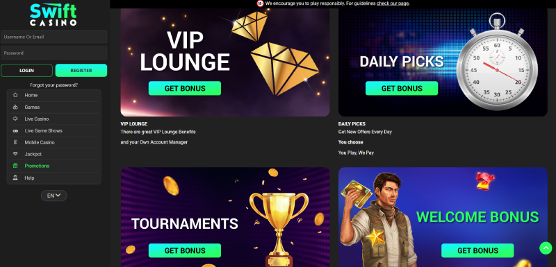 swift online casino promotions